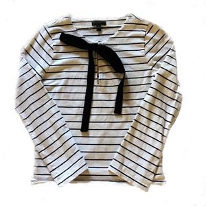 J. Crew Black Stripe and Tie Top S